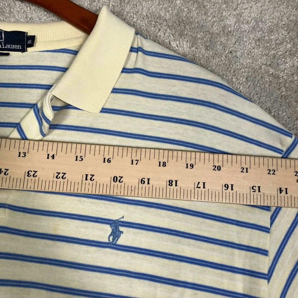 Vintage 80s Polo Ralph Lauren Polo Shirt Mens XL Yellow Blue Striped Made in USA